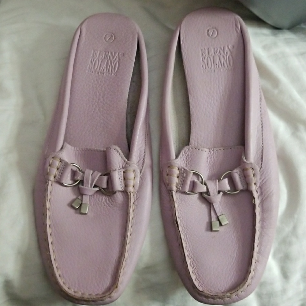 Elena Solano Lilac Leather Loafers, Size 7